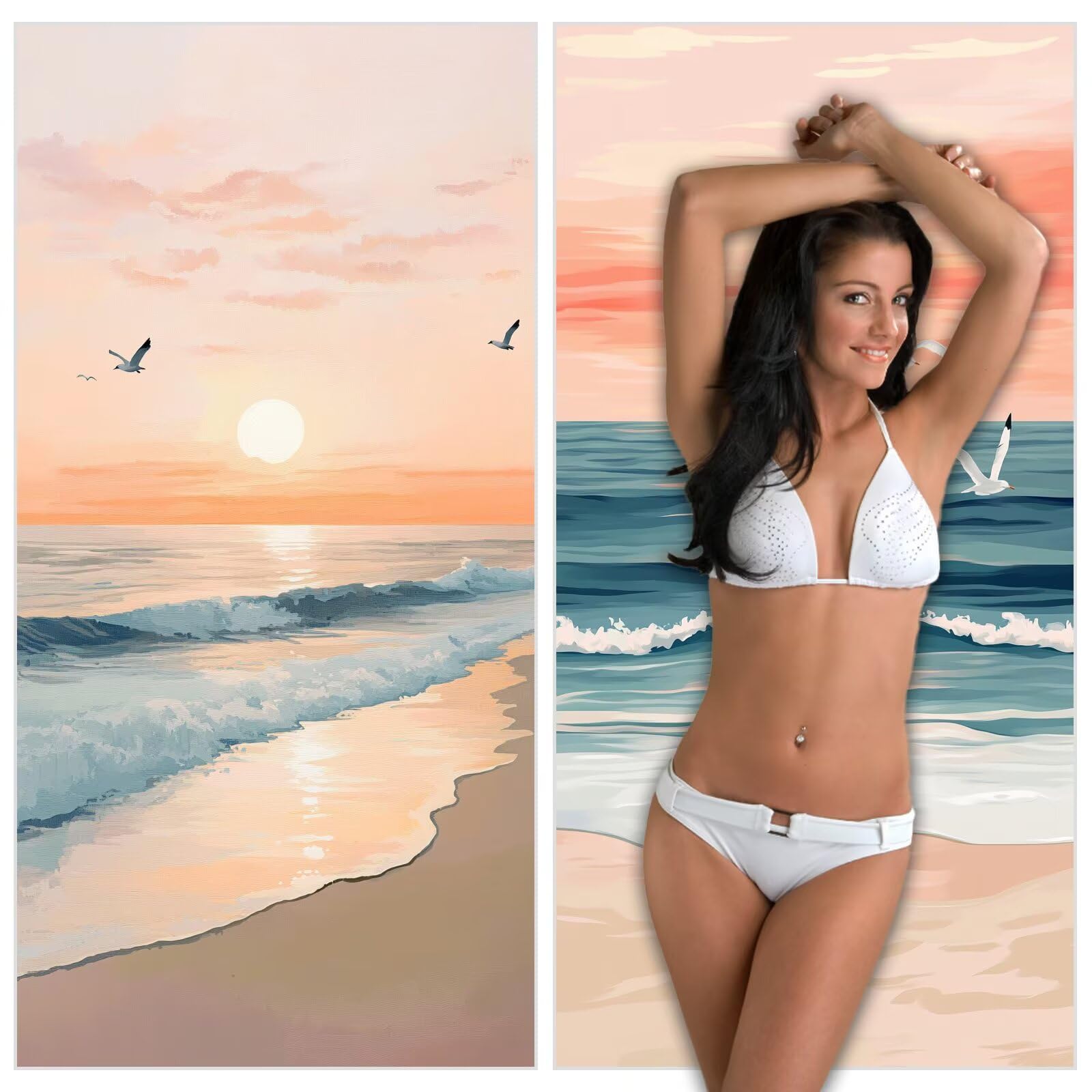 Telo Mare Microfibra 100x220cm Spiaggia Telo Mare 2 Set Tramonto，Antisabbia，Leggero，Assorbente Asciugatura Rapida Morbido e Resistente， per Spiaggia，Piscina，Viaggio，Yoga YJ-875