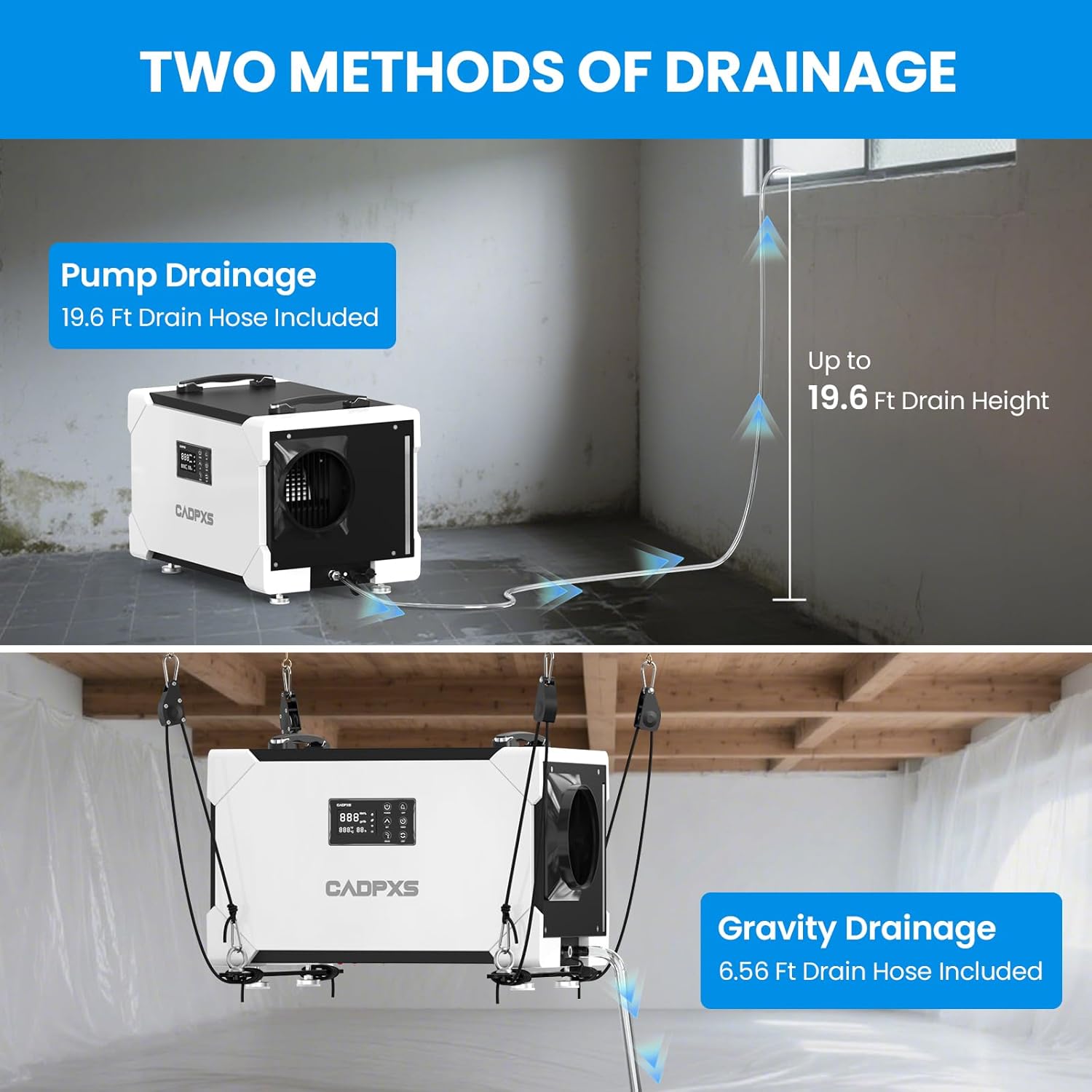 CADPXS Crawlspace Dehumidifier with Pump and Drain Hose, 145 Pints Commercial-Grade Dehumidifier for Crawl Spaces, Basements, Industrial and Water Damage Use, Large Capacity, Auto Defrost, cETL