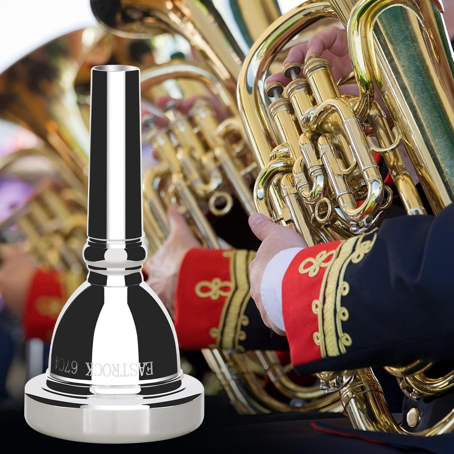 EastRock Standard Tuba Mouthpiece, Silver Plated Tuba Mouthpiece Size 67C4, Tuba Player Replacement Tuba Parts Vacuum Packed