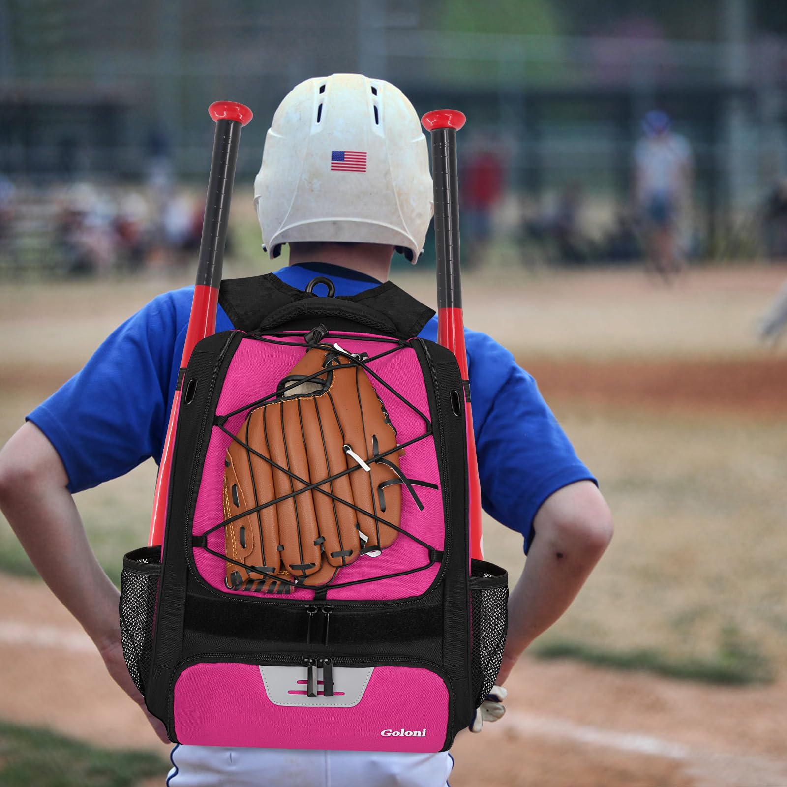 Goloni Youth Baseball Bag,Softball Bag with Shoes Compartment,Baseball Backpack with Fence Hook for TBall Bat & Equipment