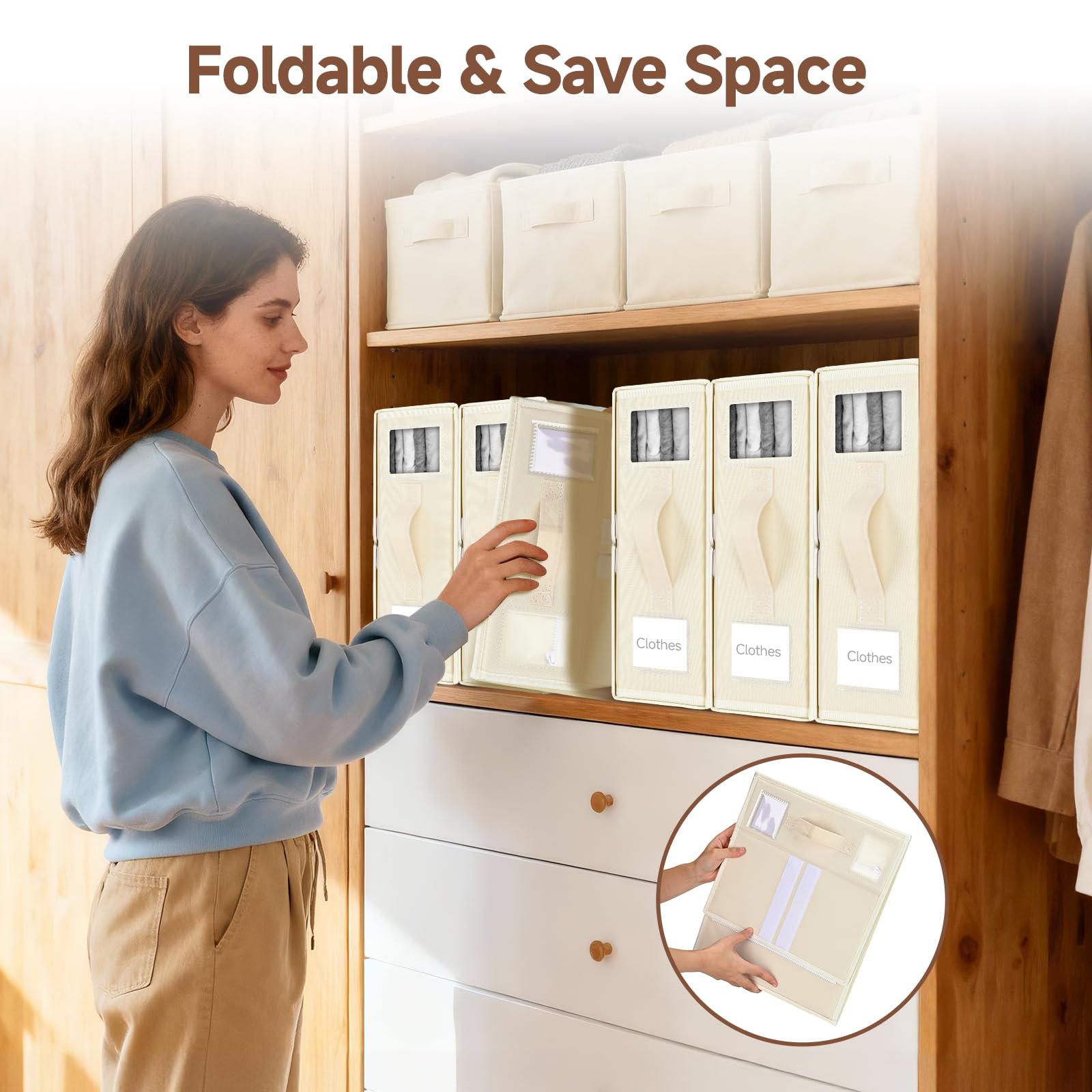 6 Pezzi Organizer Lenzuola Per Armadio, Sacche Per Lenzuola Pieghevoli, Scatole Porta Biancheria Da Letto Con Finestra, Contenitori Sottoletto Per Lenzuola, Copripiumini, Vestiti E Coperte, Beige
