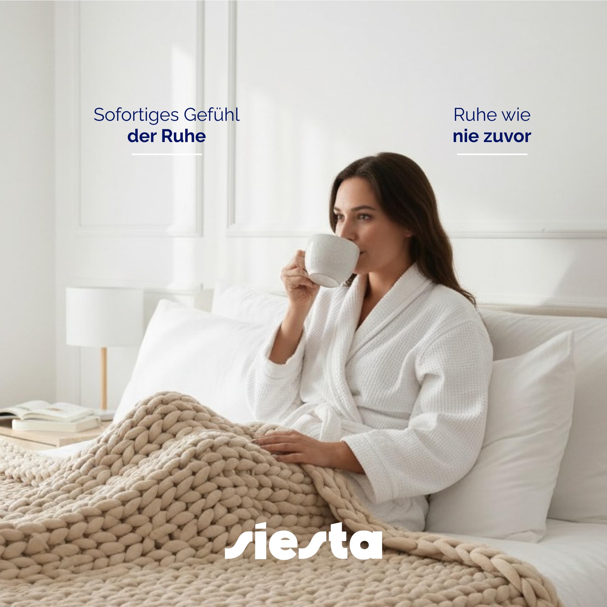 SIESTA Gewichtsdecke Premium Grobstrick Beige 7kg Atmungsaktive Therapiedecke Oeko-TEX Waschbar