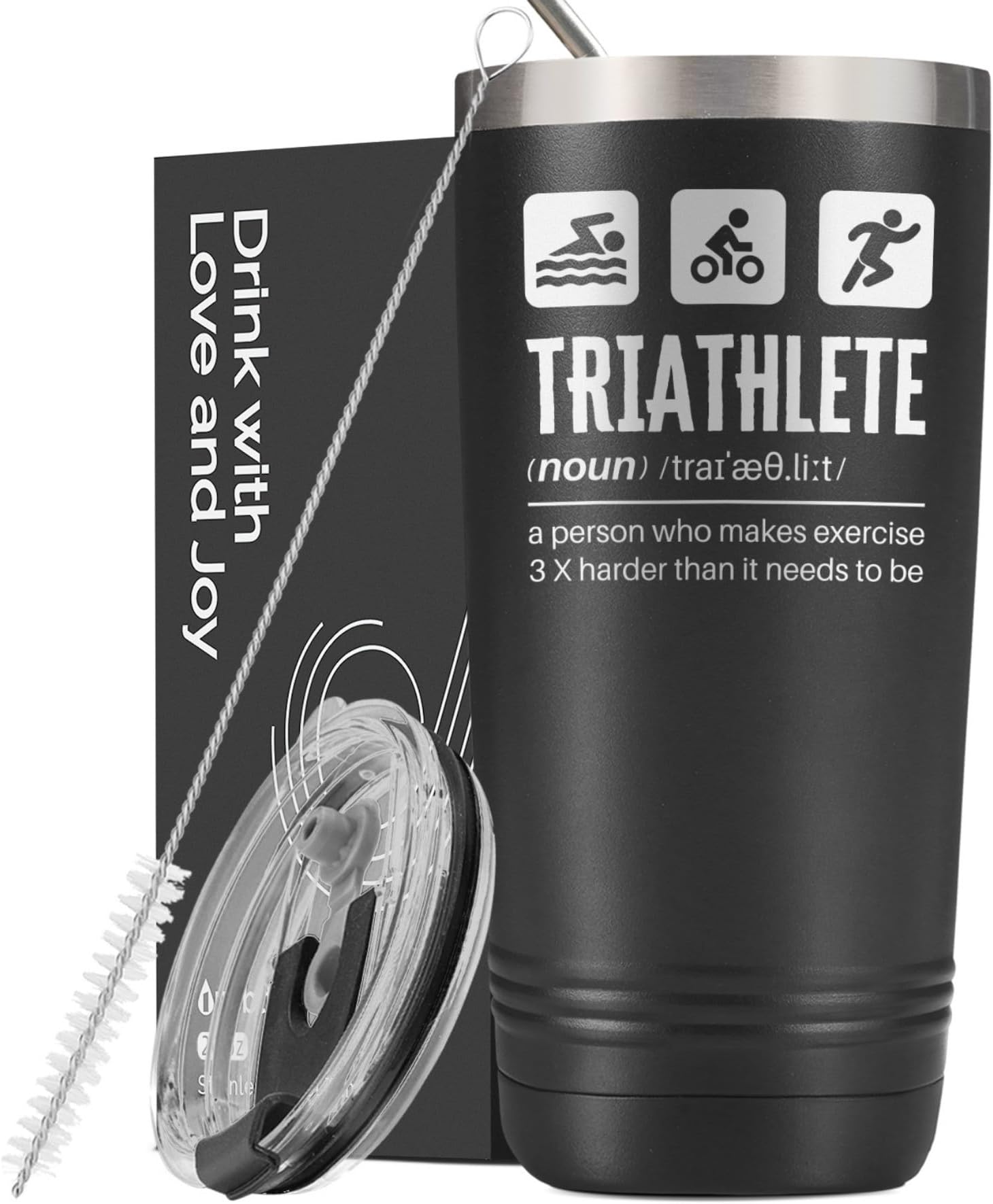 - Triathlon Gifts for Men, 20oz Stainless Steel Tumbler Cup with Lid, Double Wall Vacuum Insulated Travel Coffee Mug