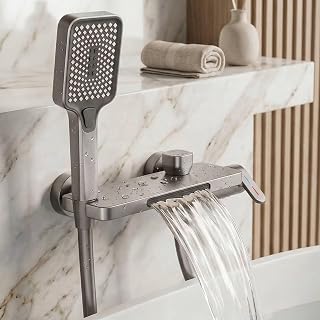 Grifo de Bañera con Ducha de Mano, Grifería de Baño con Alcachofa de Ducha de 3 Modos, Mezclador de Bañera Monomando con Manguera de PVC de 1.5m, Aluminio de Aviación