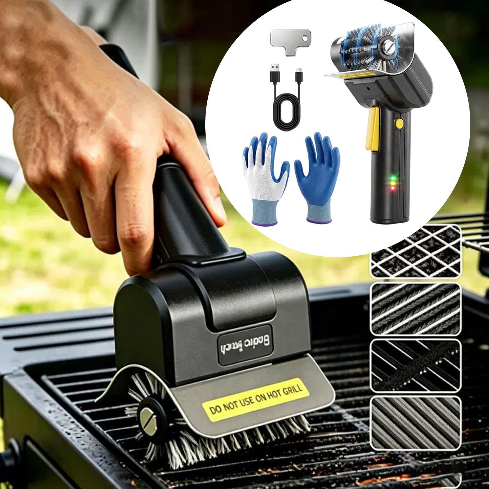 Spazzola Elettrica Per Griglia Barbecue Setole Metalliche Impugnatura | Spazzola Elettrica per Barbecue Per Casa Cucina Ristorante Campeggio Picnic Patio Balcone