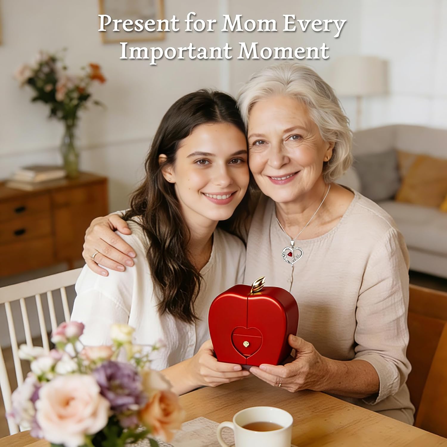 Forever Red Roses in A Box Preserved Rose with Rainbow Necklace Heart Box to My Love Birthday Gift for Women Mom Wife Girlfriend - Image 3