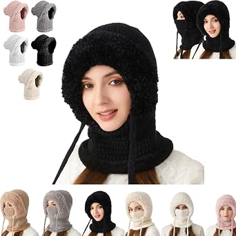 3 In 1 Beanie Hat with Scarf and Mask, 3 In 1 Beanie Hat for Women, 3 In One BeanieHat, Womens Outdoors Windproof Scarf Hat