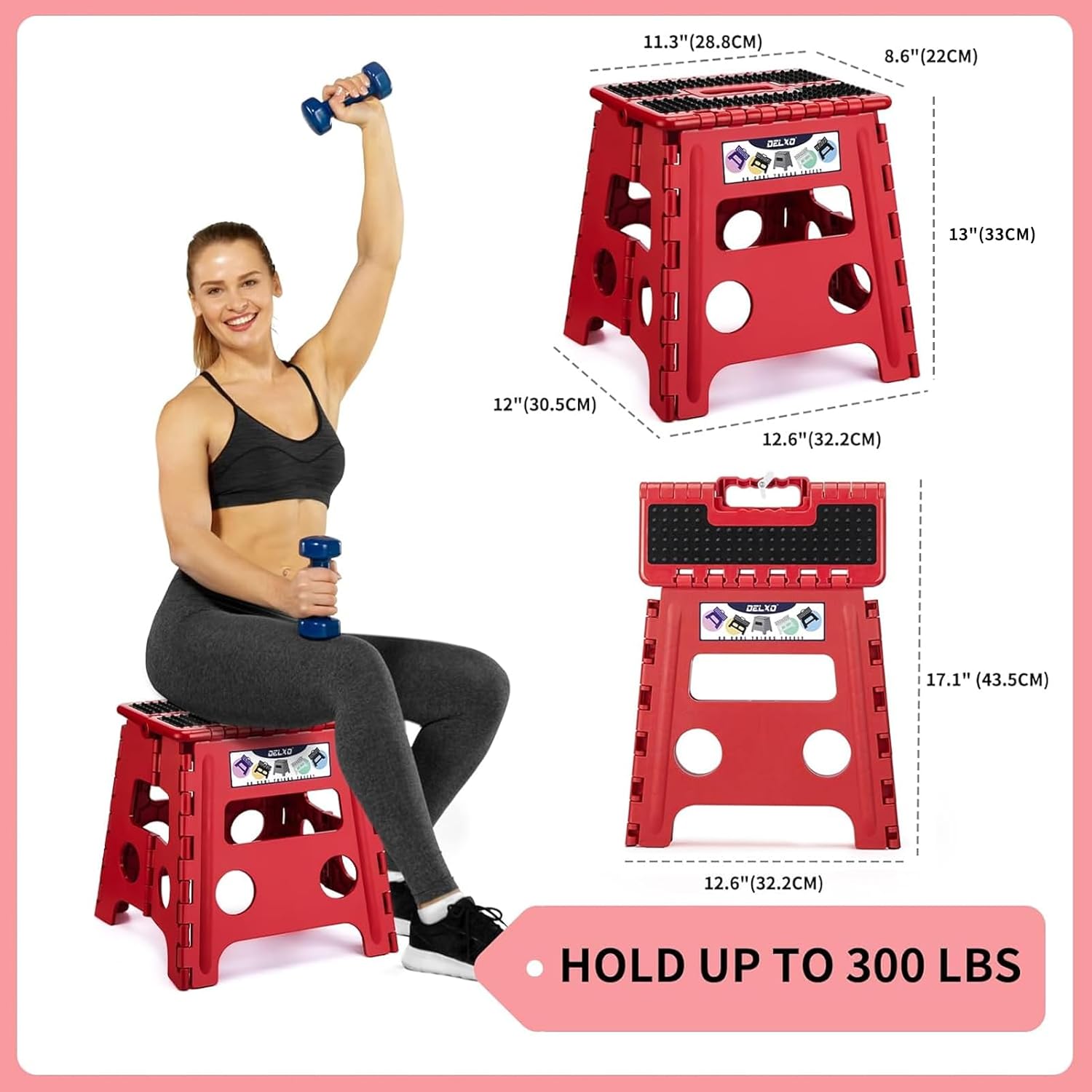 Folding Step Stool, Non-Slip Stool 13 inch Height Premium Heavy Duty
