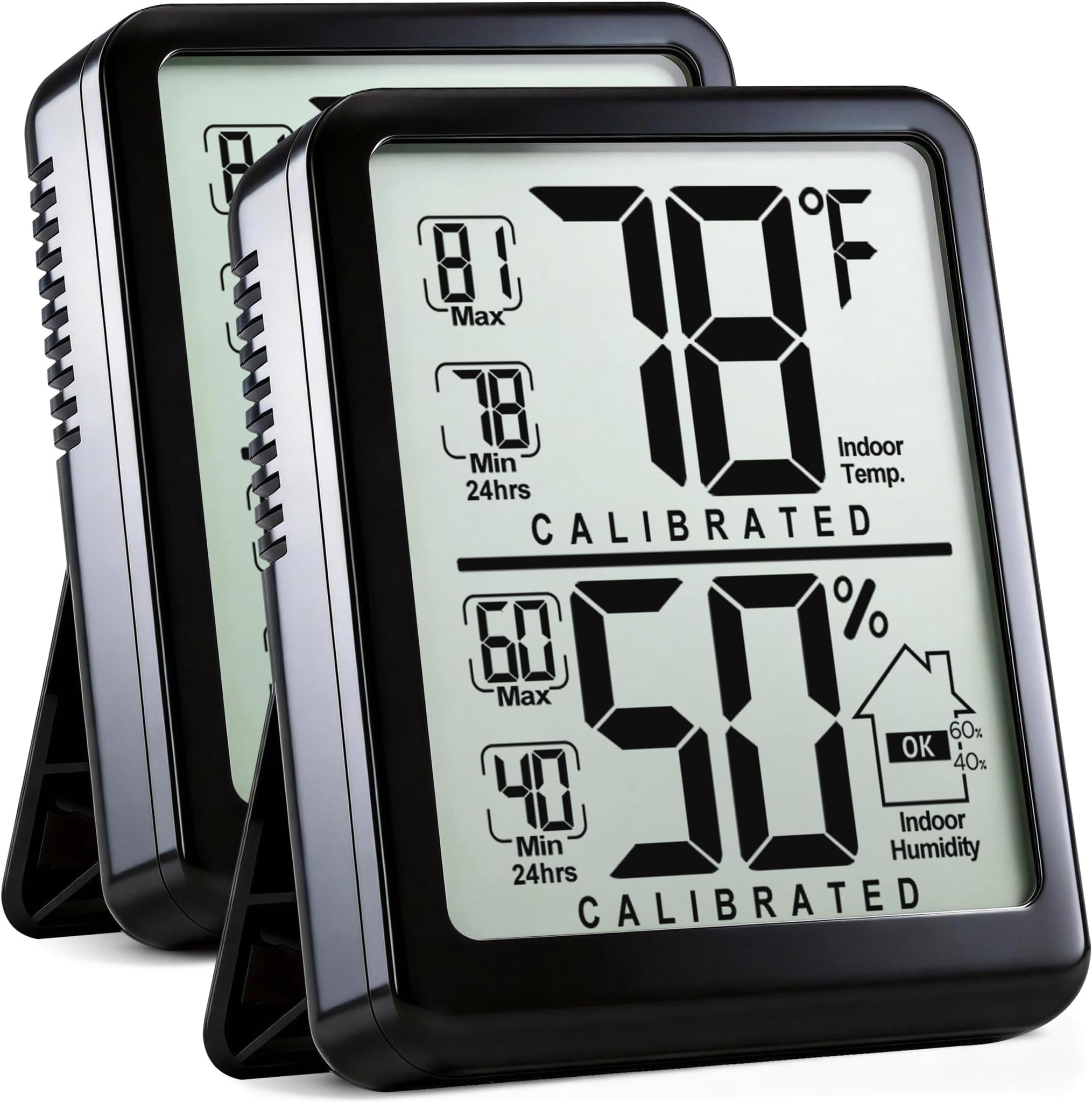 Antonki 2-Pack Room Thermometer, Digital Small Hygrometer Indoor Thermometer Humidity Gauge, Temperature Humidity Meter with Max/Min Record Monitor Sensor for Home, Plants - Battery Included