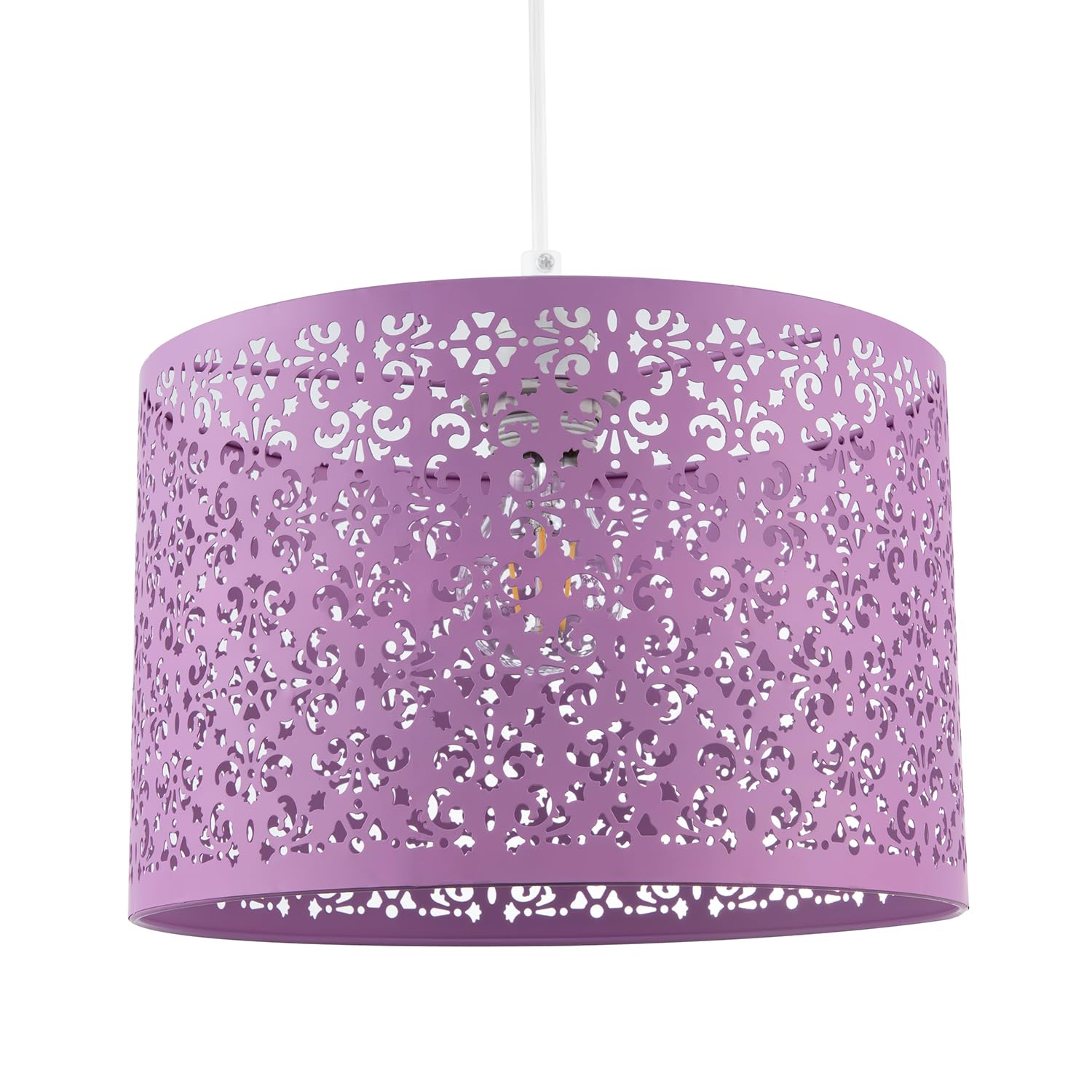 Unique Moroccan Designed Lavender Lilac Metal Circular Pendant Light Shade with Floral Decor | 30cm Diameter | Maximum 11watt LED Allowed by Happy Homewares โ image 1