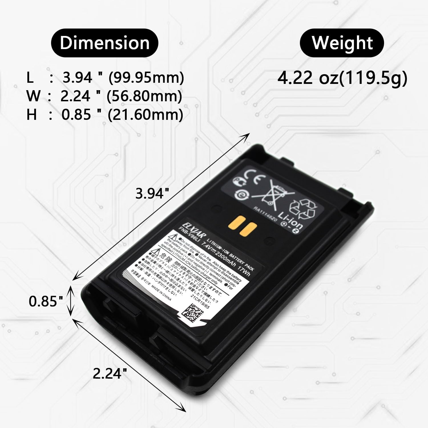 (2-Pack) 7.4V 2300mAh FNB-V96LiA Li-ion Battery Replacement for Yaesu/Vertex VX-350 VX-351 VX-354 VX-359 Two-Way Radios