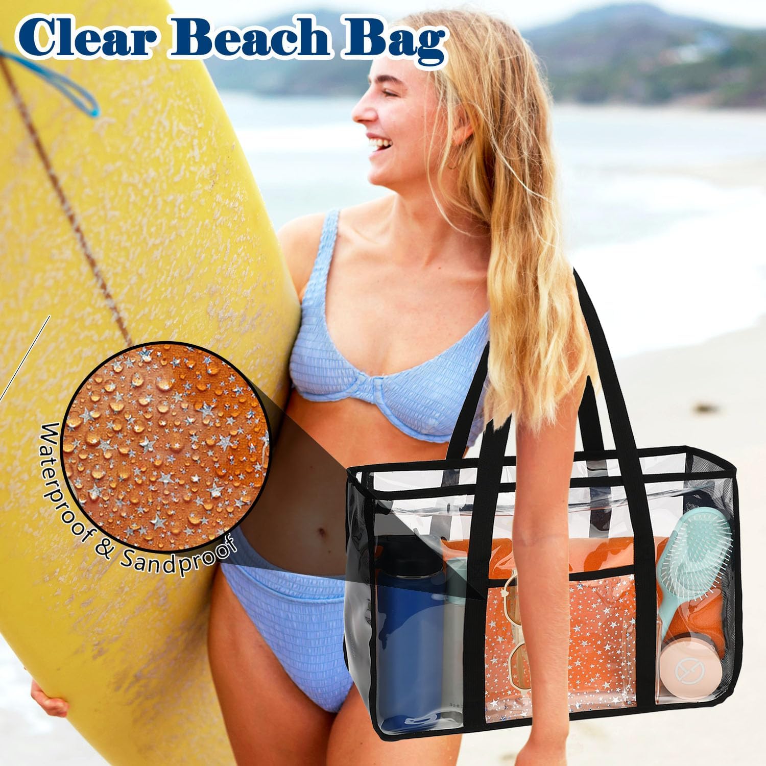 Clear Beach Bag for Women, Large Pool Tote Cruise Vacation Essentials - Zipper Closure, Waterproof, Sandproof - Image 8