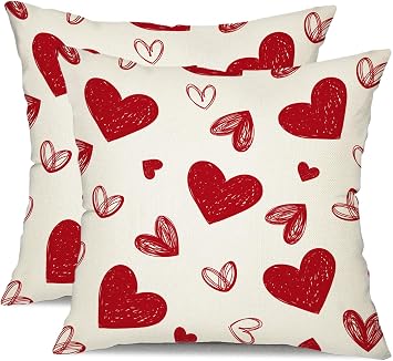 DFXSZ Valentines Day Pillow Covers 18x18 Inch Set of 2 Red Hearts Decor White Throw Pillow Covers Valentines Day Cushion Case Decoration for Sofa Couch