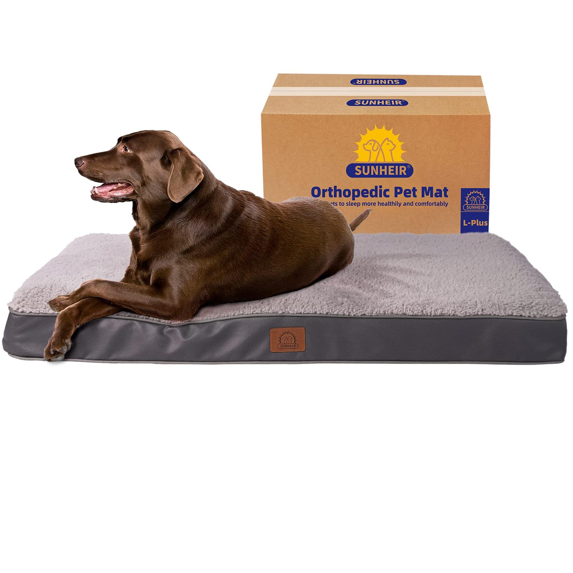 Sunheir Orthopedic Dog Bed for Large Dogs and Extra Large Dogs, XL Dog Bed with Removable Waterproof Cover and Machine Washable Dog Bed, Pet Bed Mat Egg-Crate Foam, L-Plus(36"X27"X3"), Grey