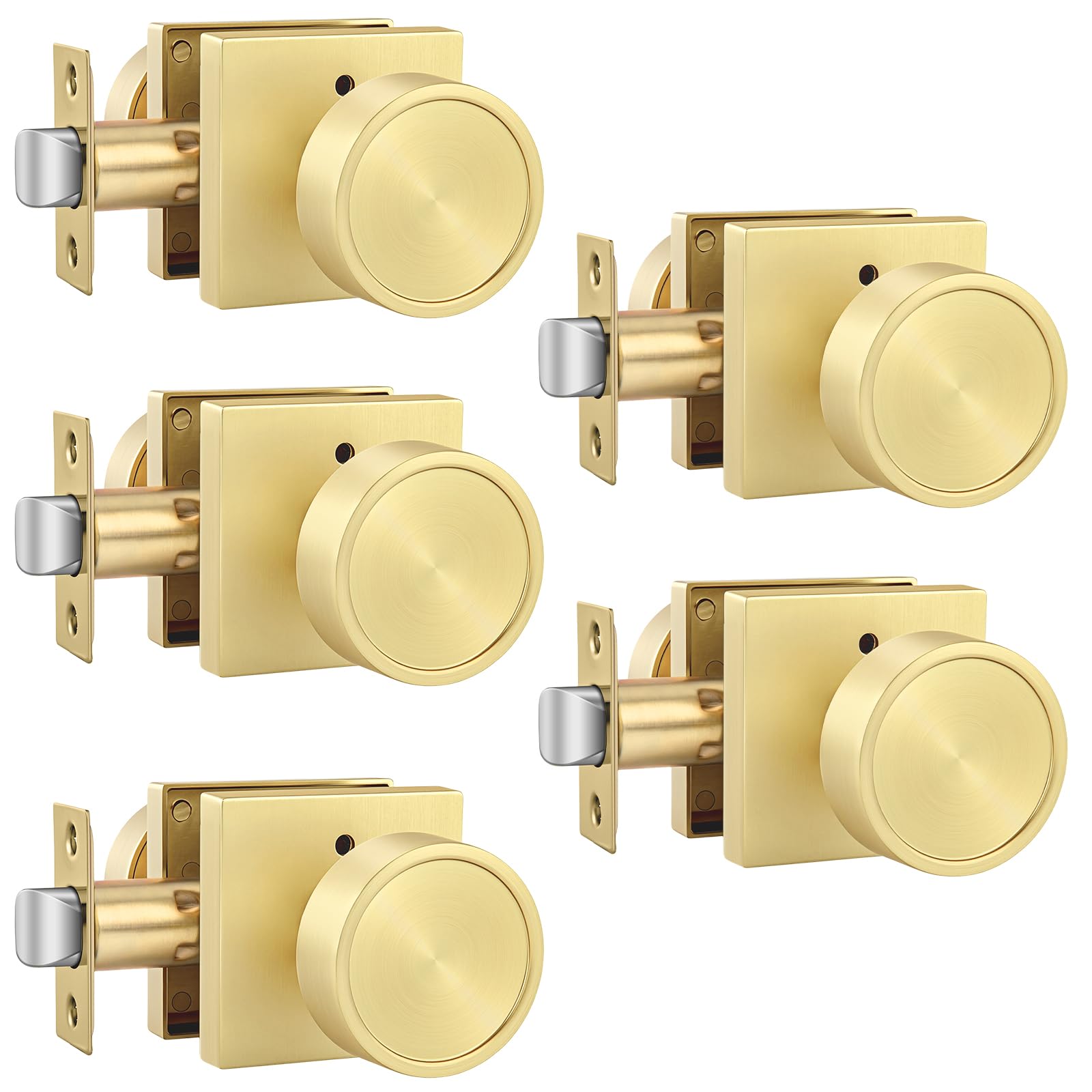 Goldenwarm Privacy Gold Door Knobs Interior Zinc Alloy, 5 Pack