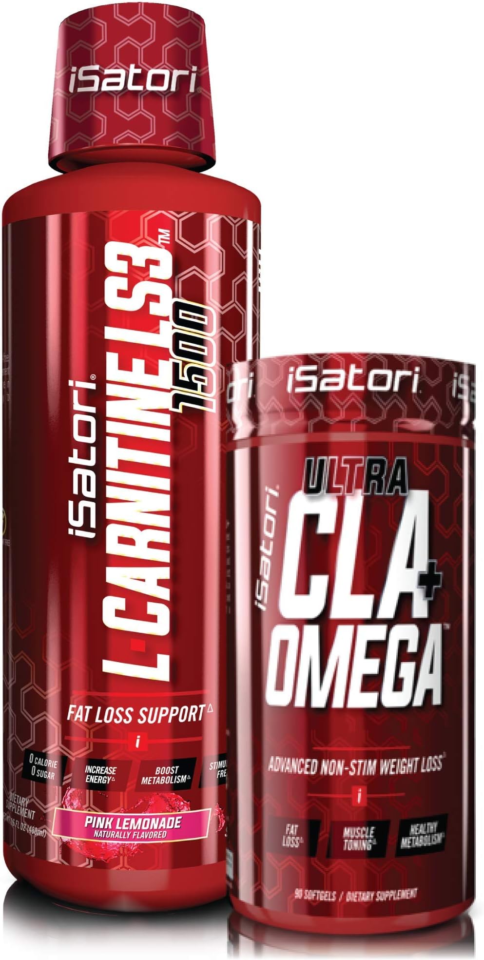 L-Carnitine LS3 Pink Lemonade 1500mg (32 Servings) & iSatori Ultra CLA (90 Softgels)