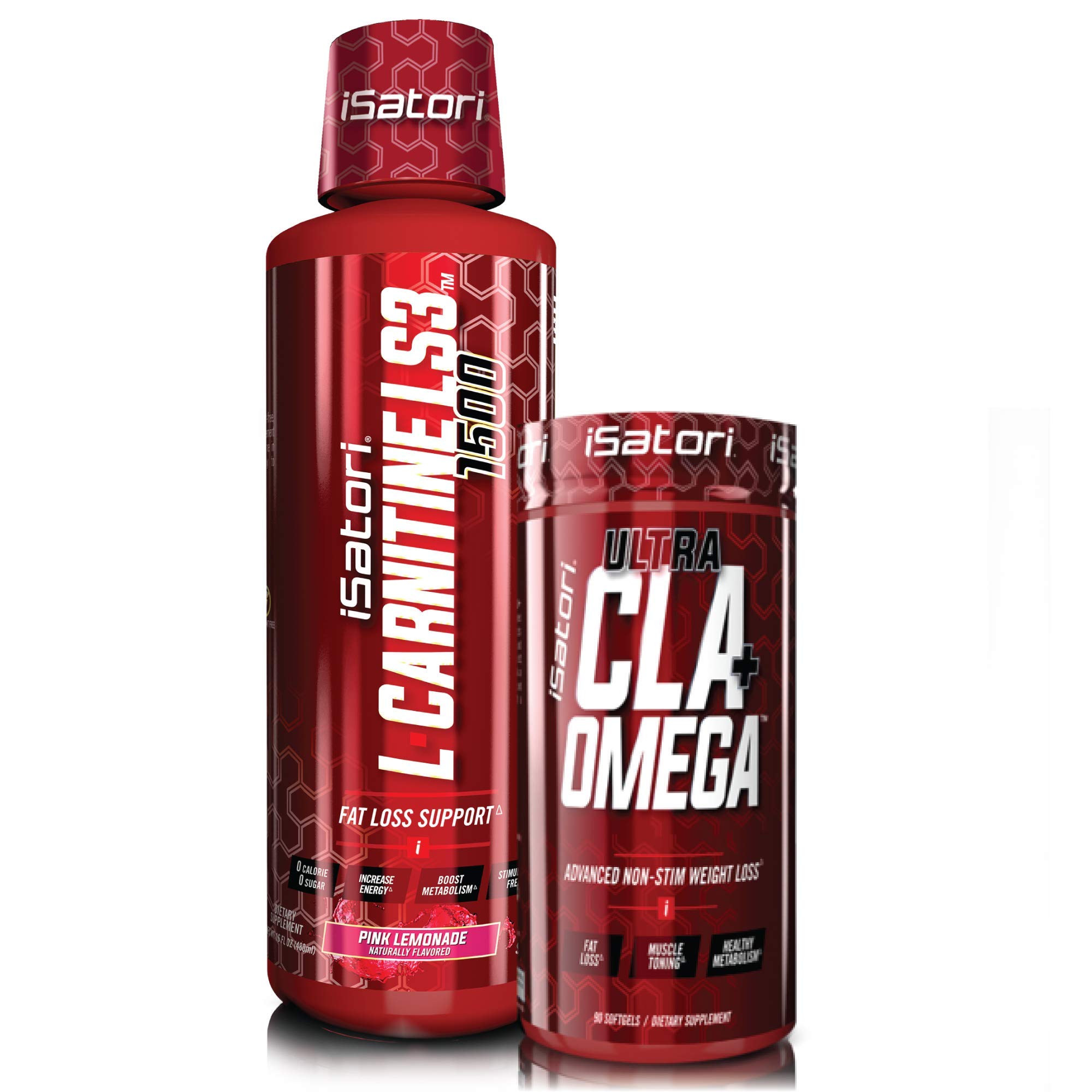 L-Carnitine LS3 Pink Lemonade 1500mg (32 Servings) & iSatori Ultra CLA (90 Softgels)