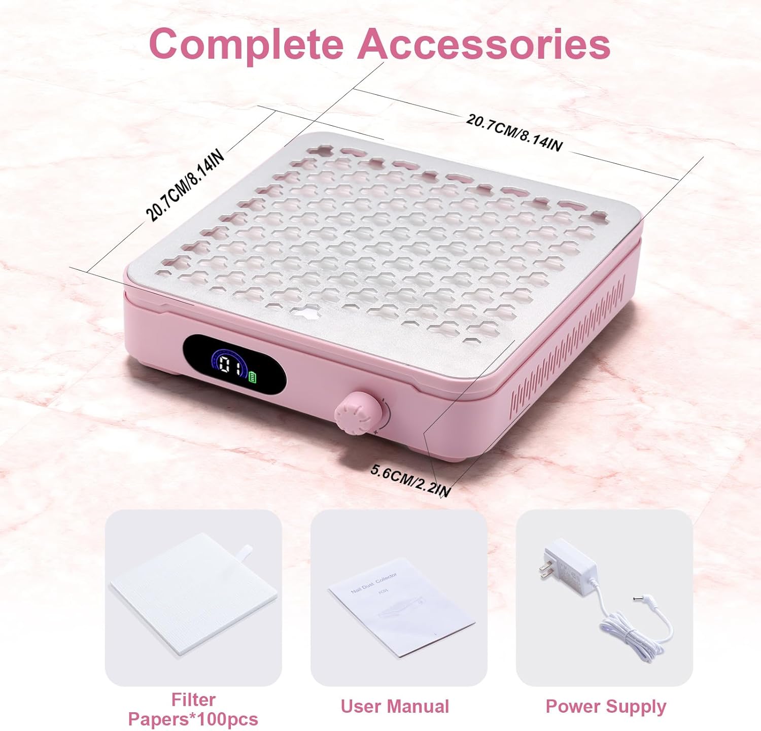 Nail Dust Collector with 10 Speed Settings, Powerful Suction Nail Vacuum, Nail Fan Dust Collector for Beginner, Dust Collector Nail Tech for Acrylic Nail Polishing Manicure Salon Home (Pink)