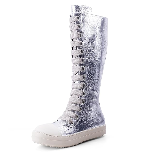 IMPREMEY Womens Knee-High School Bicycling Boots Thick Laces Comfort Platform Walking Boots with Zipper Campus Campaigns Boots