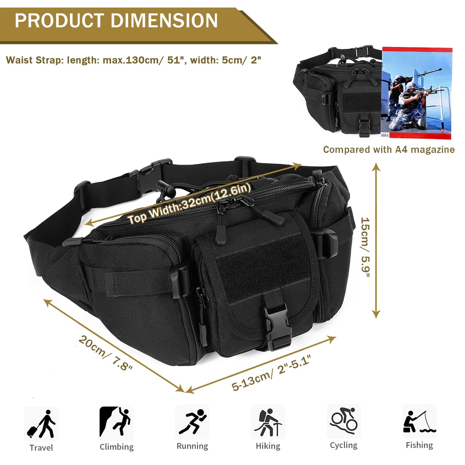 Huntvp Marsupio Tattico Sportivo Borsa Petto Militare per Campeggio Escursione Ciclismo Viaggio Trekking Outdoor