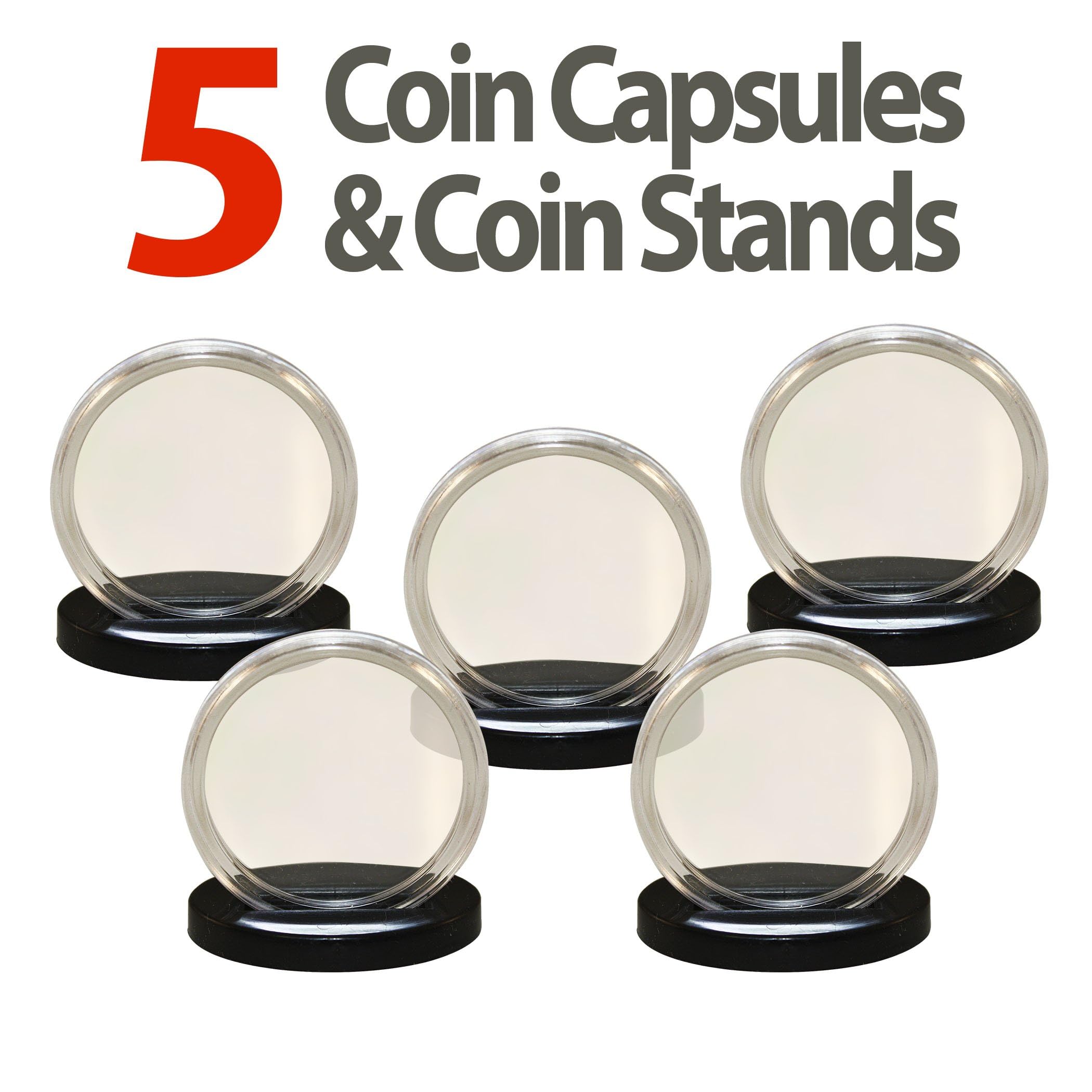 5 Coin Capsules & 5 Coin Stands for JFK Half Dollars Direct Fit Airtight 30.6mm
