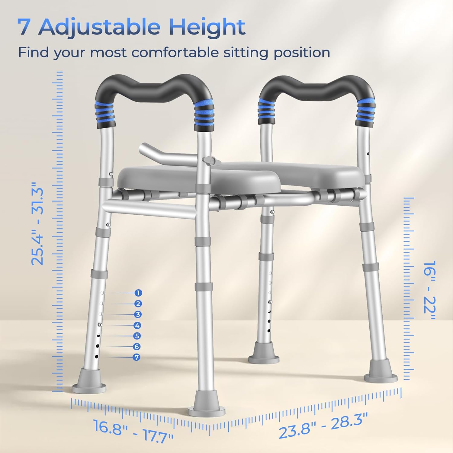 KingPavonini Toilet Seat Risers for Seniors, Raised Toilet Seat with Handles with Adjustable Height & Width, Soft Padded Seat, Elevated Toilet Seat Riser, Load 500lb, Fit Any Toilet