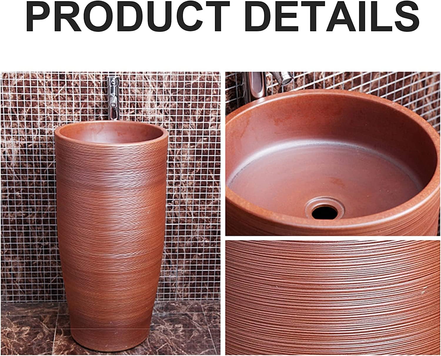 Sink Art Hotel Home Retro Sink, Kaolin Clay Ceramics Vanity Unit Basin, Easy to Clean Floor Sta(H-42x83cm(16x32in)) (G 42x83cm(16x32in))