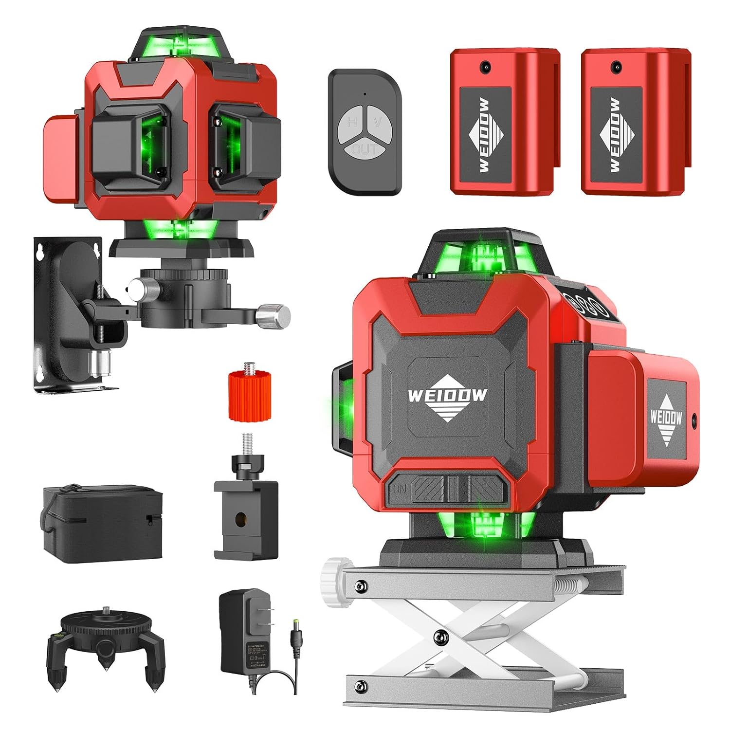 Laser Level WEIDDW 4D 16 Lines Laser Level 4x360 Self Leveling Tool for Construction and Picture Handing Green