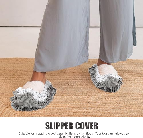Miniatura 6 de COHEALI Funda para mopa de piso, zapatos de felpilla lavables para limpieza sin esfuerzo, ajuste cómodo en elegantes patrones florales grises, 2