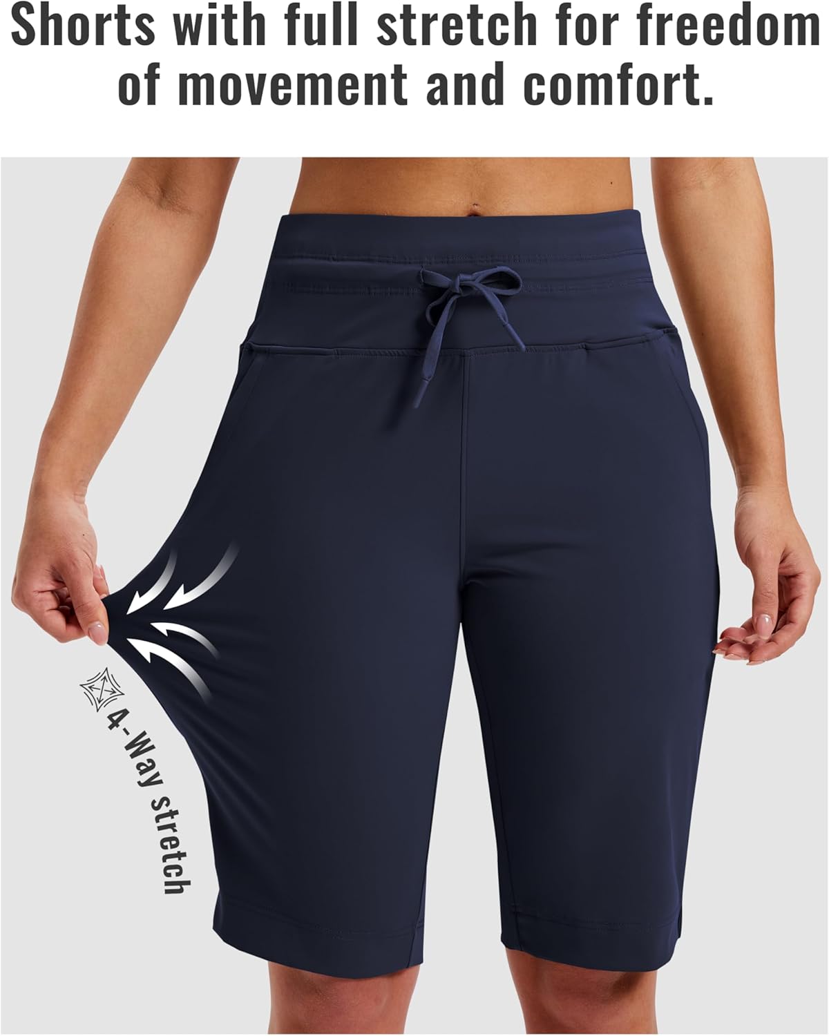 MoFiz Women's Bermuda Athletic Shorts 12'' Long Running Shorts High Waisted Knee Length Shorts with Zipper Pockets - Image 4