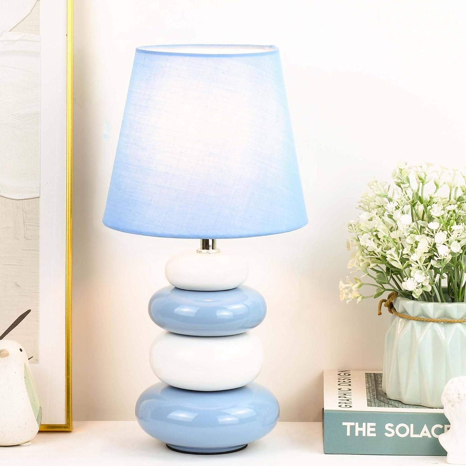 Lampwell Ange Light Blue Small Table Lamp for Living Room as Bedside Table Lamp for Bedroom,Modern Ceramic Kids Night Table Lamp,Φ6.5×H12.44IN,Bulb Excluded