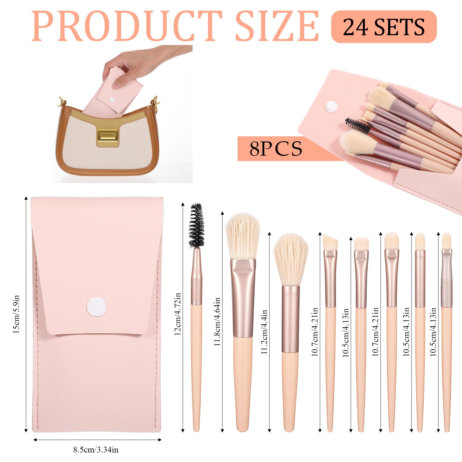 Juego de 24 brochas de maquillaje de viaje, mini brochas de maquillaje, brochas de maquillaje en ángulo para mujeres y niñas, regalo de boda (rosa polvo)