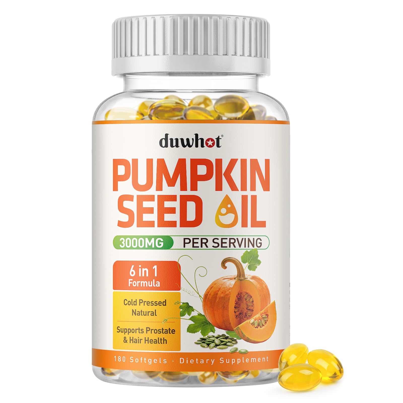duwhot Pumpkin Seed Oil Capsules for Hair, 180 Softgels