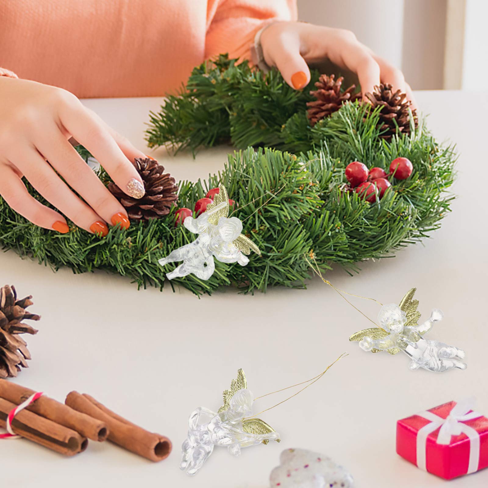 120 Adornos Colgantes De Ángel De Navidad: Adornos De Ángel Colgantes con Alas Doradas Colgantes para Árbol De Navidad para Fiesta De Navidad Decoración Navideña De Año Nuevo