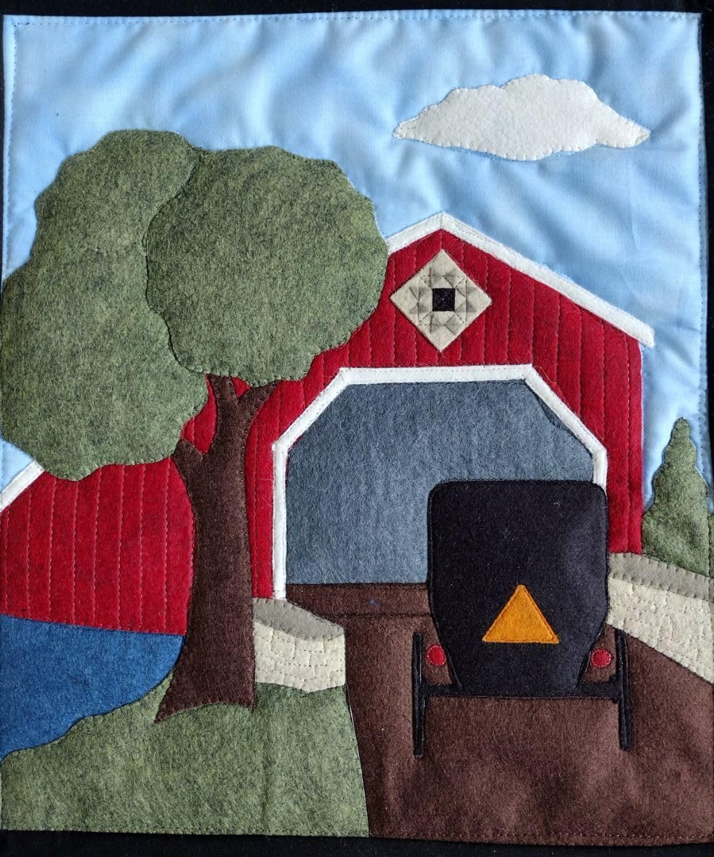 Amish Country Wall Quilt Kit, Cute Kit for Beginners, Amish Themed Quilting Craft, Kit with Woolfelt and Fabric, Includes Instructions and Templates, Makes a 13" x 15" Wall Quilt