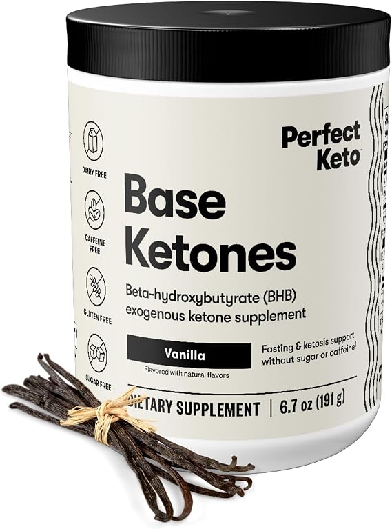 Perfect Keto Ketone Bundle Exogenous Ketones Powder (Vanilla, 6.7 oz) + 100 ct Urine Ketone Test Strips Keto Support & Monitoring Kit for Low Carb/Ketogenic Diets