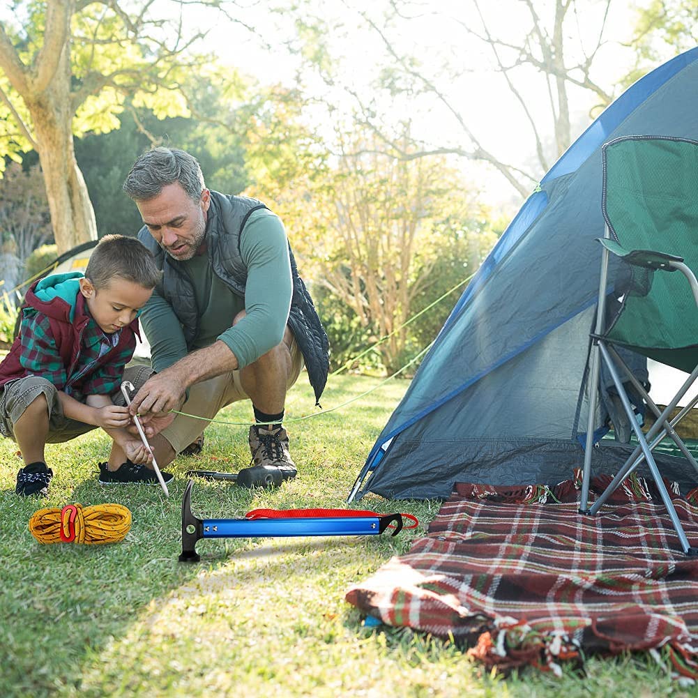 LATERN Marteau De Camping Avec Crochet, 30cm Marteau De Tente En Aluminium Maillet De Camping En Plein Air Marteau De Piquet De Tente Multifonctionnel Avec Sac De Rangement à Cordon (Bleu)