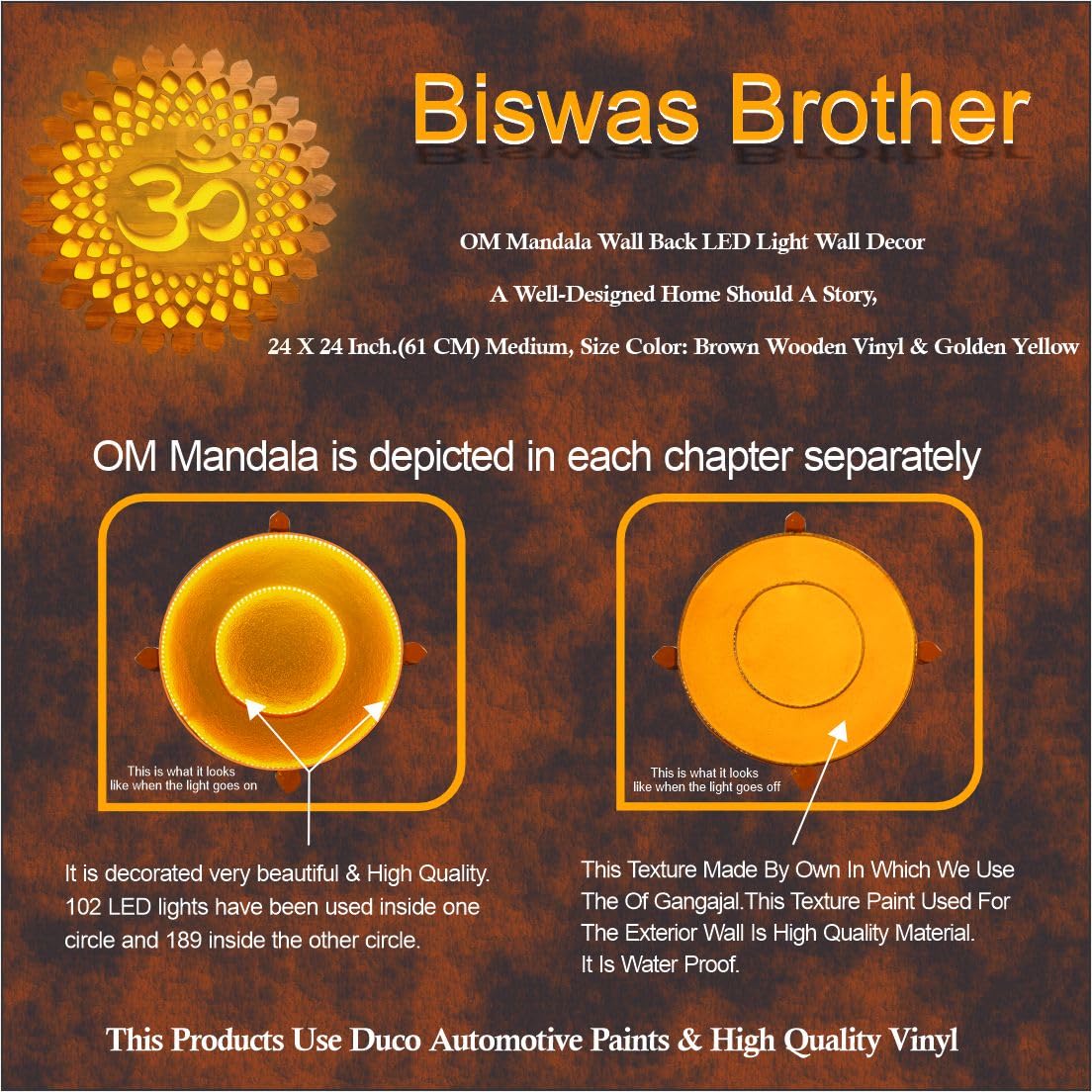 Biswas Brother OM Mandala Wall Back lid LED Light Wall Décor A well-designed home should tell a story,Size(24 inch X 24 Inch) Large Size(Vinyl & Wooden Mdf finishing) 4