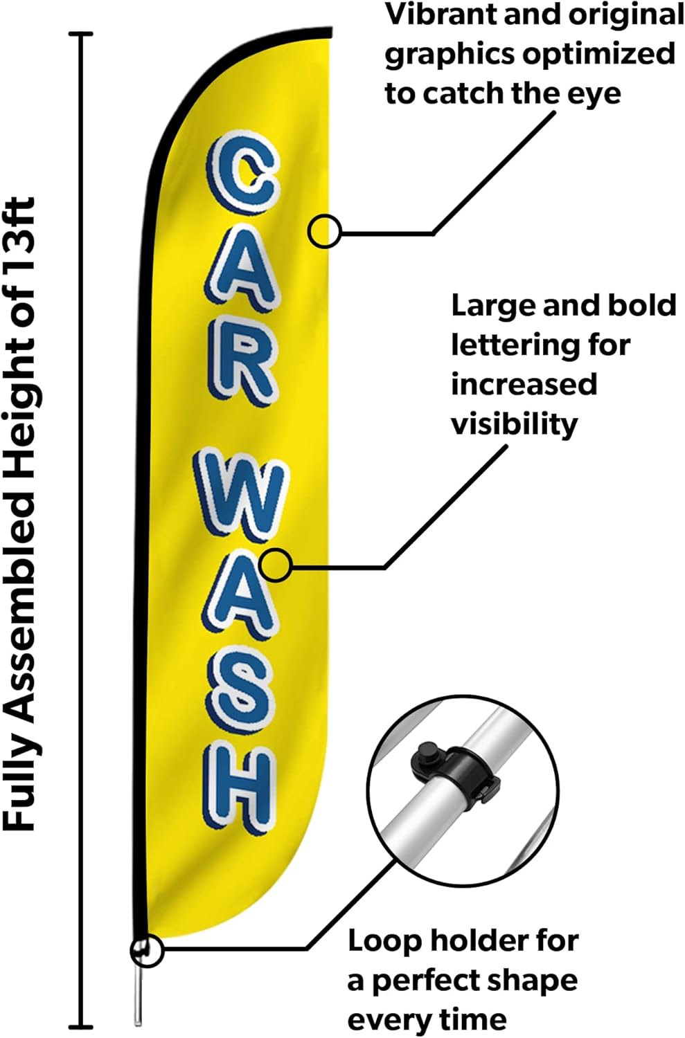 Buy LookOurWay Car Wash 12Feet Tall Feather Flag Complete Set with