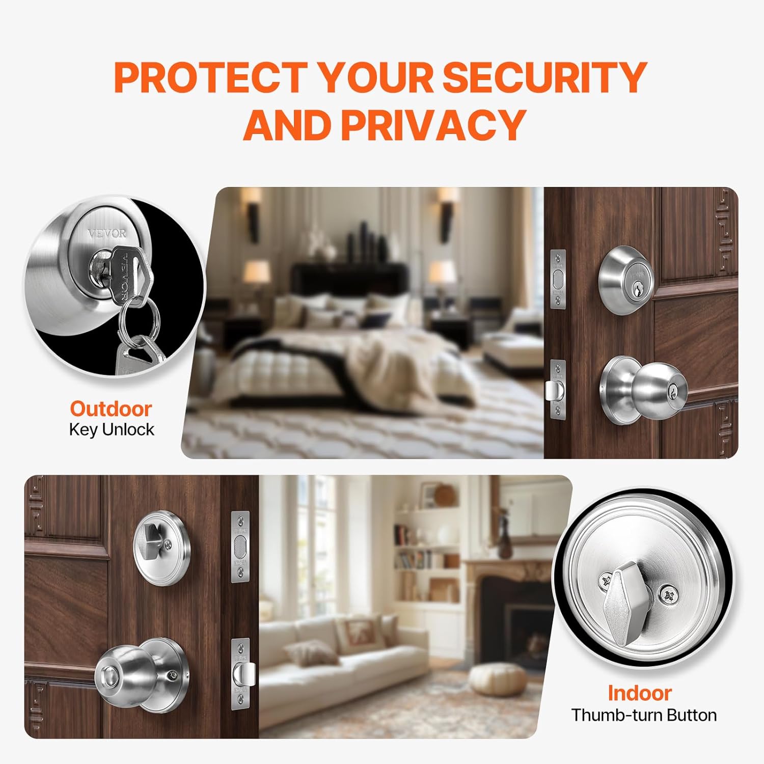 VEVOR Door Knob and Deadbolt Set, Satin Nickel Entry Door Knob and Single Cylinder Deadbolt Combo Pack, Fit for 1-3/8" to 1-3/4" Door Thickness, Lockset for Entrance and Front Door
