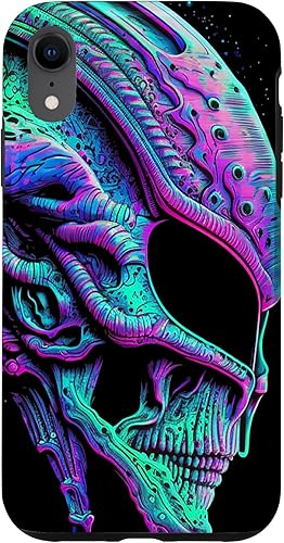 Miniatura 16 de iPhone 13 Pro Trippy Vaporwave Alien Head Skull Dripping Paint UFO Art Case