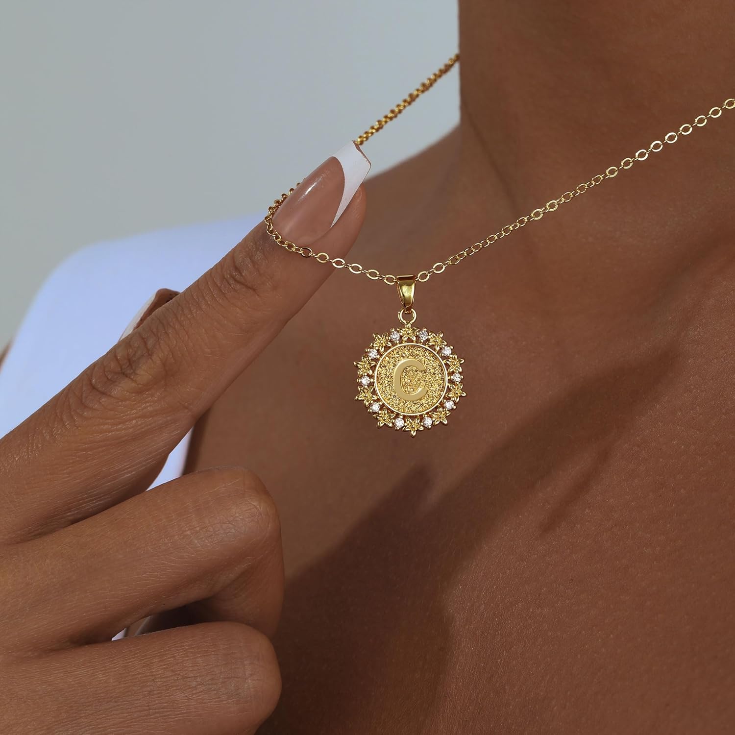 Initial Necklaces for Women Round Cubic Zirconia Letter A-Z Pendant 14K Gold Plated Necklace Dainty Personalized Monogram Name Jewelry for Women Gifts Trendy - Image 2