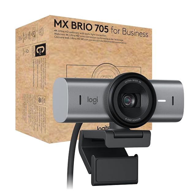 Logitech MX Brio 705 for Business 4K Webcam with Auto Light Correction Ultra HD Framing Show Mode USB-C