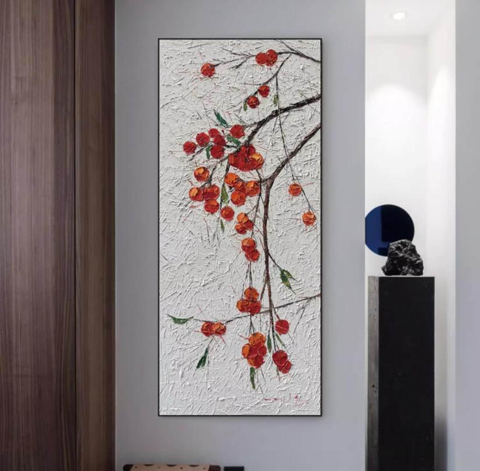 Grande peinture d'art mural faite main, toile paysage Kaki Ruyi pour un intérieur inspirant