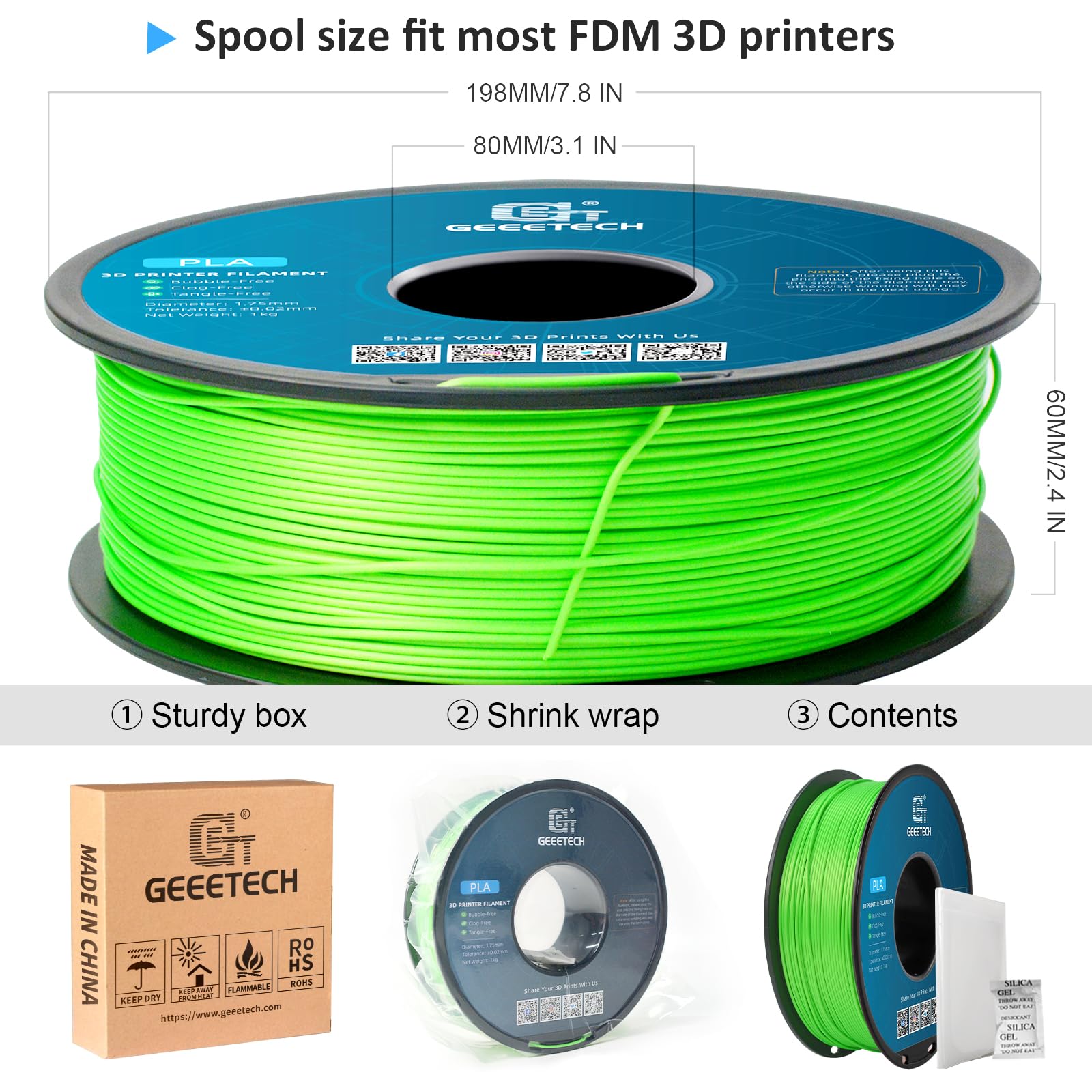 GEEETECH Filament PLA nowy zielony, szpula 2 x 1 kg do drukarki 3D