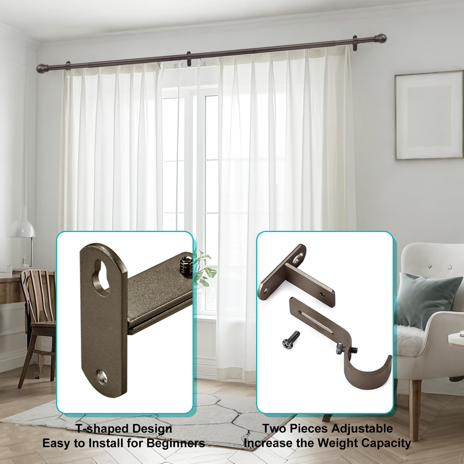 Snapklik.com : AMZSEVEN Adjustable Curtain Rod Brackets, Metal Window