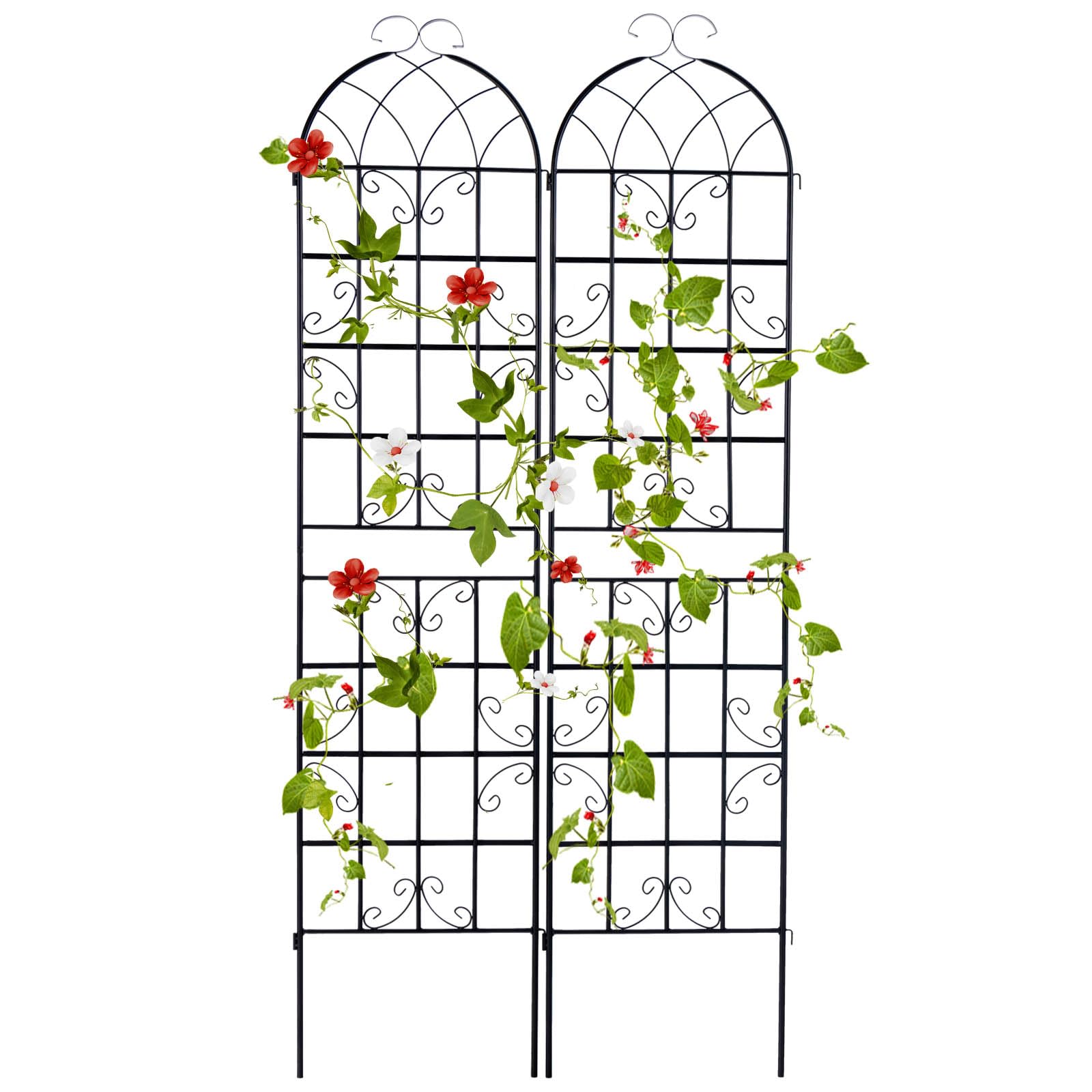 GOPLUS Rankgitter Metall 220cm hoch, 2er Set Rankhilfe, Rosenspalier mit Ranknetz, dekorativer Rosengitter, freistehende Gartenzaun Pflanzengitter für Kletterpflanzen, Blumen, zum Stecken, 220 x 50 cm