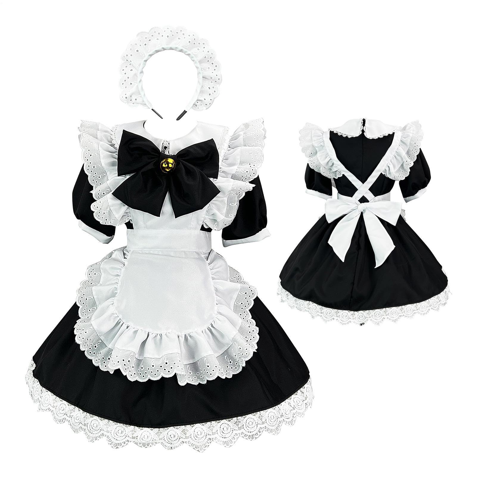Vestito da cameriera | Adorabile abbigliamento da donna fantasia con pizzo | Abito cosplay grembiule da cameriera | Per ragazze, festa in travestimento di Halloween, interni ed esterni, scuola, casa