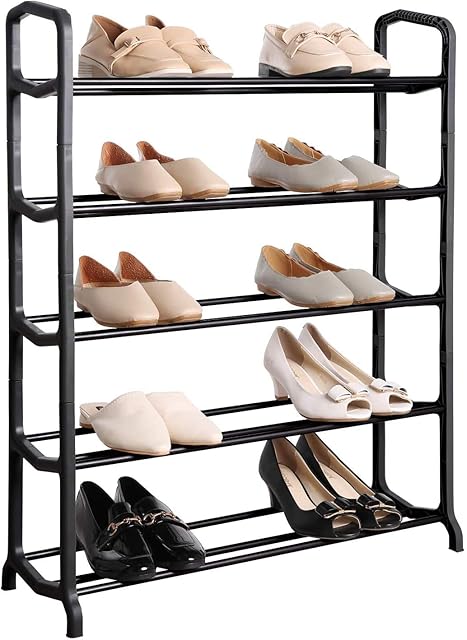 EPISENT 5 Tier Matt Black Shoe Rack, For Living Room, Hallway and Cloakroom, Stores Up to 15 Pairs of Shoes, Sturdy Design, Space Saving Easy assemble no tools required. (5 TIER)
