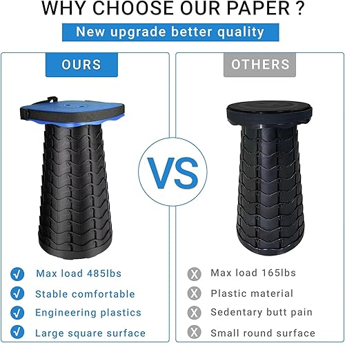 Miniatura 4 de Taburete plegable mejorado capacidad de carga de 485 libras, taburete telescópico, asiento plegable portátil para camping, pesca, senderismo, viajes